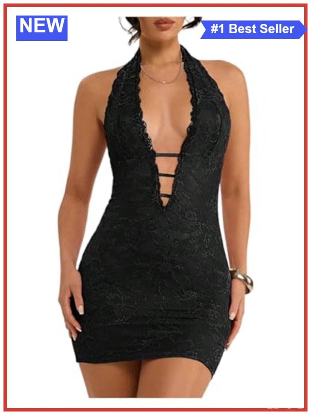 Lace Backless Halter Mini Bodycon Club Dress